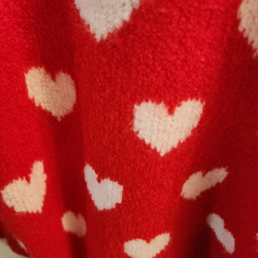 CeCe Red V-Neck Sweater with White Heart Pattern - Picture 4 of 6